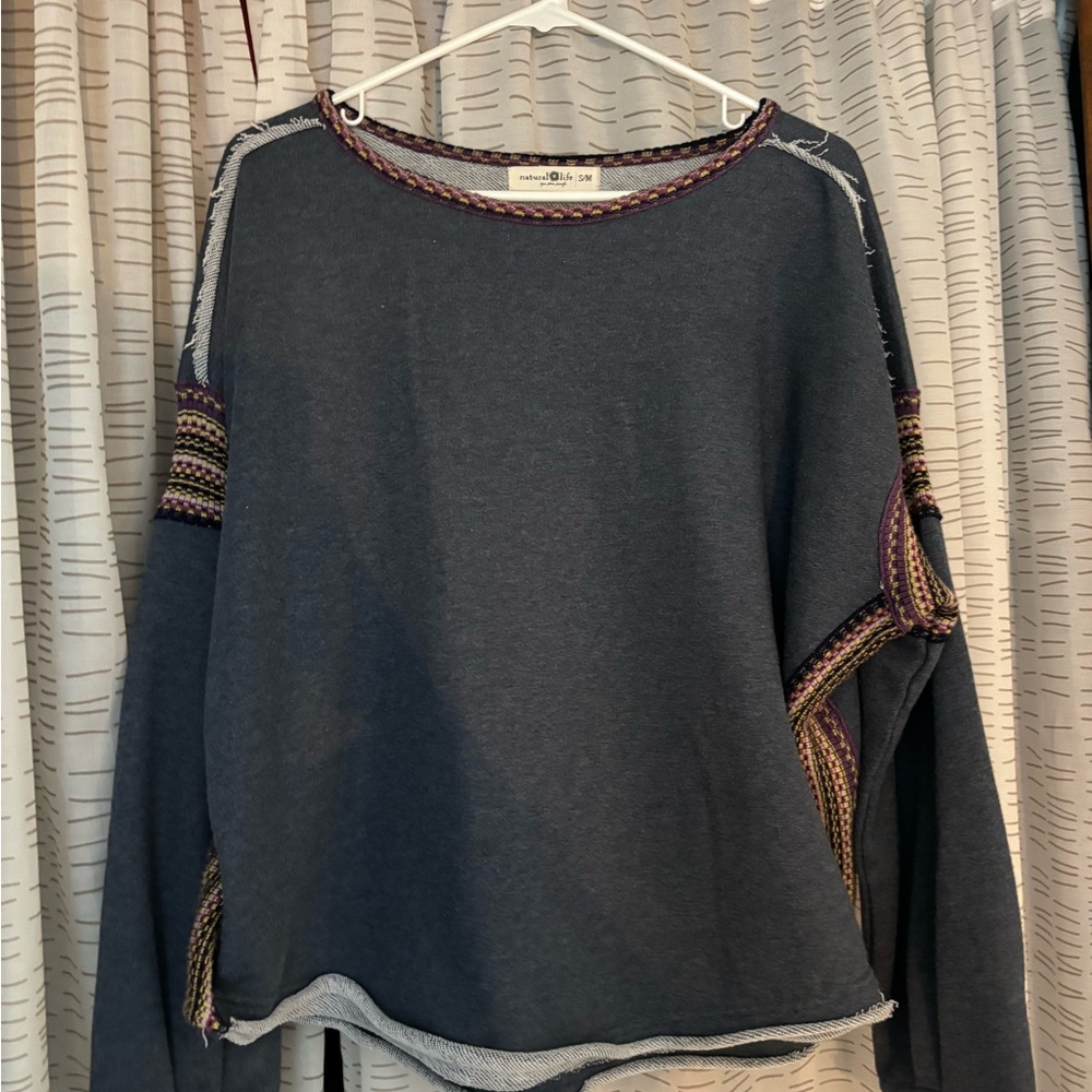 NATURAL LIFE Blue Top with Purple and Yellow Trim